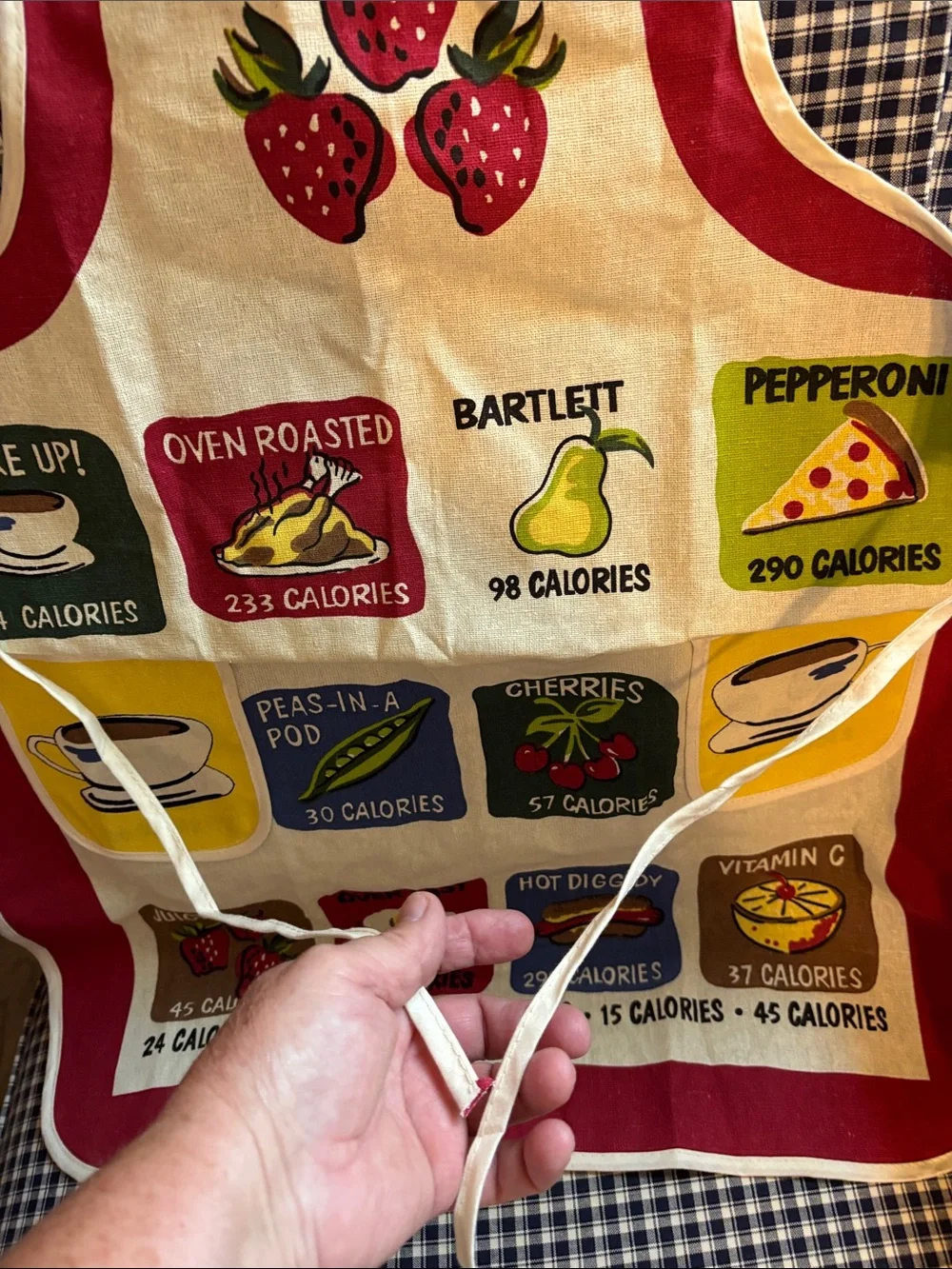 Kitchen Apron with Fruit & Calorie Print - Red Accent